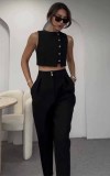 Women's Spring And Summer Fashionable Sleeveless Cropped Vest High Waist Pants Women's Two-Piece Set