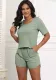 Summer Fashion Casual Sports Solid Color U-Neck Short Sleeve Two Piece Shorts Set Women's Clothing