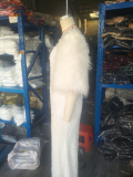 Women U-Neck Sequin Feather Sleeve Evening Dress