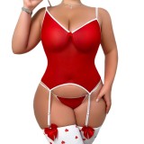 Lace Tight Fitting Hollow Body Shaping Bow Garter Sexy Lingerie Set