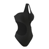 Solid Color One-Shoulder Sexy Hollow One-Piece Swimsuit