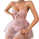Lace Sexy Lingerie Embroidered See-Through Mesh Women's Night Dress