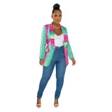 Women's Print Turndown Collar V-Neck Long-Sleeved Blazer