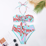 Two Pieces Halter Neck Lace-Up Sexy Low Back Bikini Skirt Slim Holidays Swimsuit