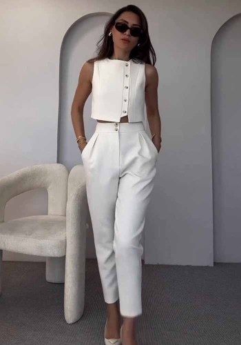 Women's Spring And Summer Fashionable Sleeveless Cropped Vest High Waist Pants Women's Two-Piece Set