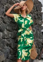Women's Summer Printed Slim Single-Breasted Casual Shirt Dress