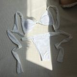 Sexy Solid Color Tie Lace-Up Two Pieces Bikini Swimsuit
