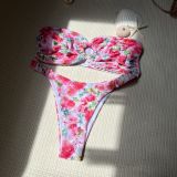 Sexy Floral Strapless Two Pieces Bikini Swimsuit