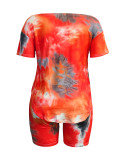 Plus Size Women Casual Tie Dye Print Top and Shorts Two-piece Set