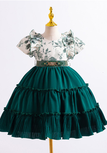 Princess Dress Girls Birthday Dress Summer Print Cascading Ruffles Dress