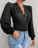 Women black v-neck lace bodysuit