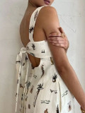 Bow Lace-Up Summer Women's Printed Strap Casual Long Dress