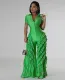Women's Solid Color Short Sleeve Ruffled Wide Leg Jumpsuit