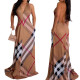 Women Sexy V-Neck Halter Neck Lace-Up Striped Print Sleeveless Casual Dress