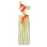 Summer Women's Asymmetrical Printed Long Sleeveless Hollow Dress