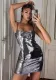 Women's Summer Metallic Sexy Strap Slim Waist Mini Nightclub Bodycon Dress