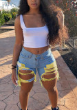 Summer Women's Denim Shorts Ripped Loose High Waist Knee-Length Shorts