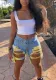 Summer Women's Denim Shorts Ripped Loose High Waist Knee-Length Shorts