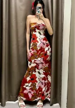 Women's Summer Fashion Sexy Printed Slim Fit Strapless Dress