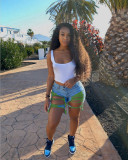 Summer Women's Denim Shorts Ripped Loose High Waist Knee-Length Shorts