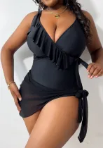Women's Plus Size Ruffled One Piece Swimsuit Mesh Skirt Set