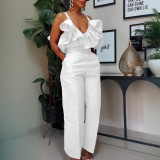 African Women summer v-neck ruffle suspender top trousers two-piece set