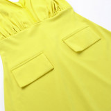 Sexy V-Neck Fake Pocket Summer Slim Waist A-Line Dress
