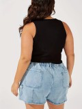 Plus Size Women Summer Pocket Stretch Denim Shorts