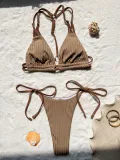 Women Bikini Solid Backless Lace-Up Swimwear
