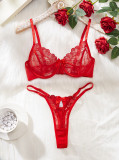 Women Summer Bra Embroidered Mesh Spliced Steel Ring Push-up Bow Sexy lingerie Set