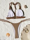 Women Bikini Solid Backless Lace-Up Swimwear
