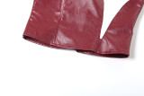 Summer Women's Clothing Off Shoulder Halter Neck PU Leather Vest Low Waist Bodycon Skirt Set