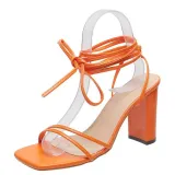 Summer Plus Size Women's Shoes Sexy Square Toe Lace-Up Stiletto High Heels Cross Strap Sandals