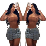 Women Sexy Denim Pocket Asymmetric Skirt