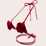 Women Lace-Up Floral Sexy Backless Swimwear