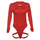 Women Summer Sexy Solid Backless Casual Long Sleeve Bodysuit