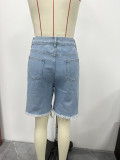 Summer Women's Denim Shorts Ripped Loose High Waist Knee-Length Shorts