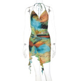 Women Summer Printed Sexy Backless Strappy Dress