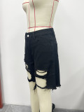 Summer Women's Denim Shorts Ripped Loose High Waist Knee-Length Shorts