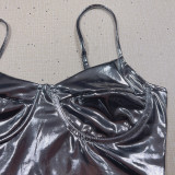 Women's Summer Metallic Sexy Strap Slim Waist Mini Nightclub Bodycon Dress