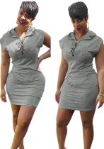 Women Lace-Up Hooded Bodycon Dress