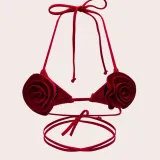 Women Lace-Up Floral Sexy Backless Swimwear