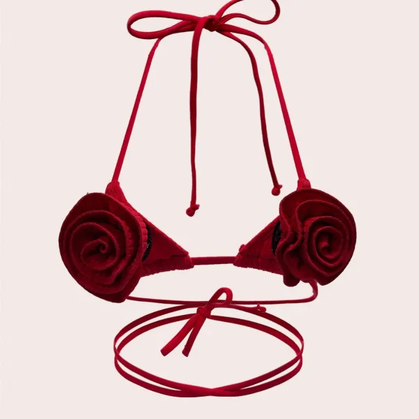Women Lace-Up Floral Sexy Backless Swimwear