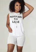 Women Hooded Sleeveless Print Top and Shorts Two-piece Set
