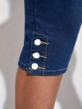 Plus Size Women Summer Button Stretch Denim Cropped Pants