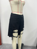 Summer Women's Denim Shorts Ripped Loose High Waist Knee-Length Shorts