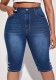 Plus Size Women Summer Button Stretch Denim Cropped Pants