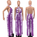 Women Zipper Casual Sleeveless Camisole Printed Jumpsuit