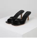 PU Leather High Heel Sandals Summer Square Toe Stiletto Heel Outdoor Wear Plus Size Women's Slippers