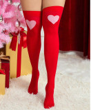 Women's Over-The-Knee Heart Print Fishnet Stockings Red Christmas Socks